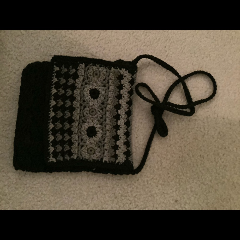 Black and grey crochet cross body